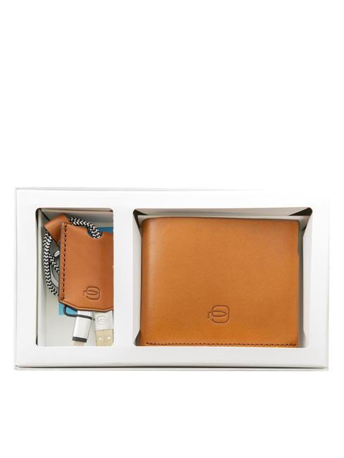 PIQUADRO BAGMOTIC KIT Portefeuille en cuir + porte-clés avec USB Cuir / Bleu - Portefeuilles Homme