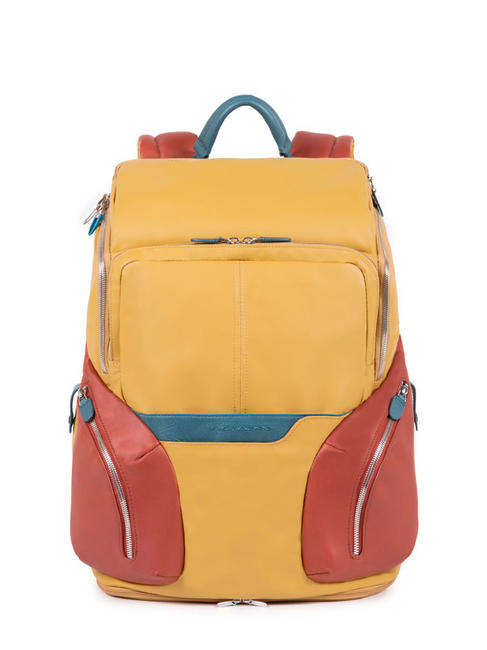 PIQUADRO Sac a dos COLEOS Large, avec housse de couverture du sac à dos et cape jaune - Sacs à dos pour ordinateur portable