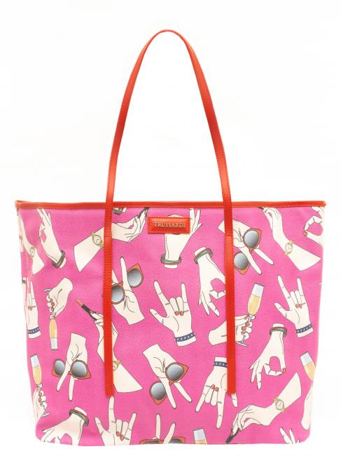 TRUSSARDI Shopping bag maxi con stampa all over  Fuchsia - Sacs pour Femme