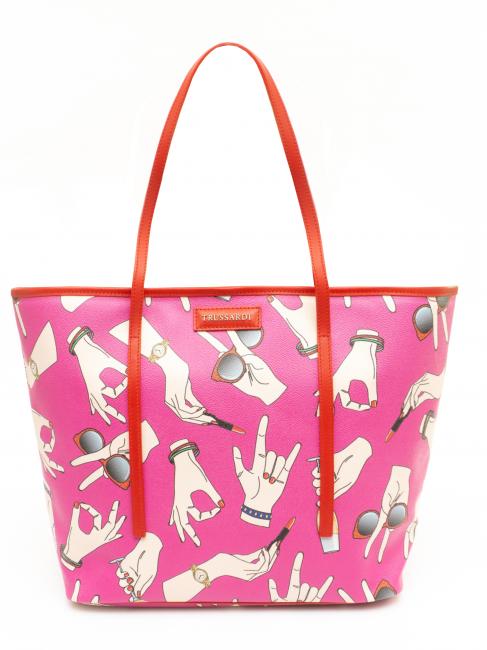 TRUSSARDI Shopping bag con stampa all over  Fuchsia - Sacs pour Femme