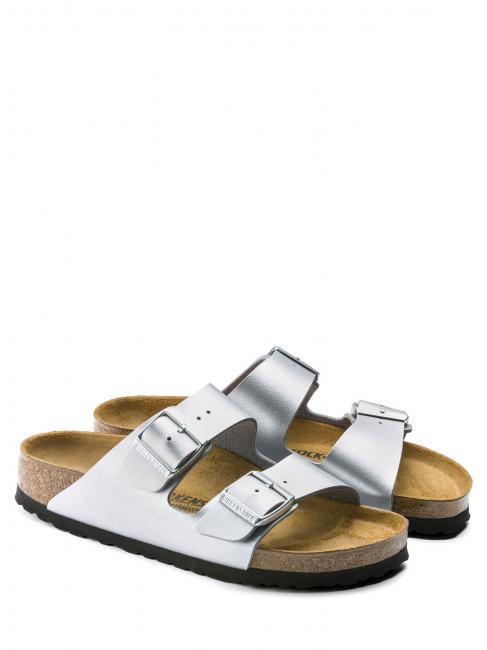 BIRKENSTOCK ARIZONA BIRKO-FLOR Sandale pantoufle argent - Chaussures Femme