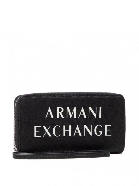 ARMANI EXCHANGE MAXI LOGO Grand portefeuille zippé avec manchette Noir - Portefeuilles Femme
