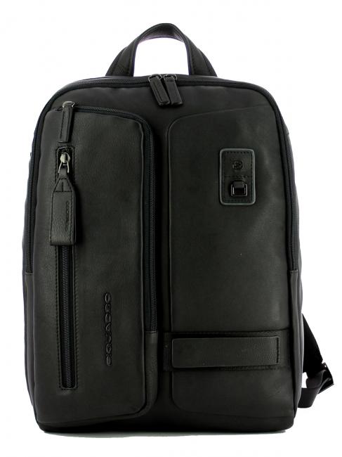 PIQUADRO W103 Sac à dos en cuir extensible, support pc 14" Noir - Sacs à dos pour ordinateur portable