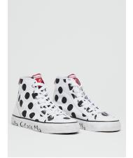 MANILA GRACE Sneaker high top a pois in canvas  blanc noir - Chaussures Femme - 1