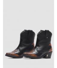 MANILA GRACE Stivaletto camperos basso in pelle con inserti pitonati  - Chaussures Femme