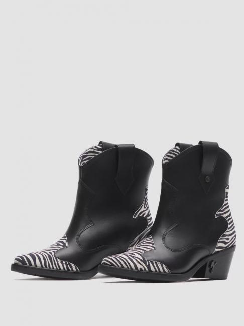 MANILA GRACE Stivaletto camperos basso in pelle con inserti zebrati  noir / zèbre - Chaussures Femme