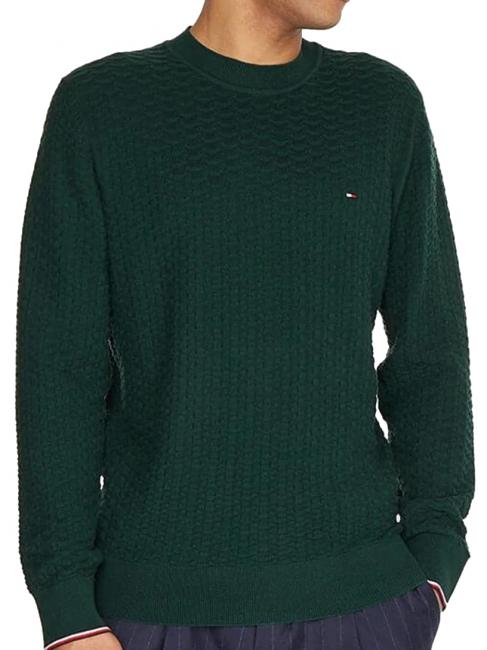 TOMMY HILFIGER EXAGGERATED STRUCTUR Pull col rond en coton chasseur - Pulls pour hommes