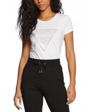 GUESS TRIANGLE CRYSTAL LOGO T-shirt en coton avec strass blanc pur - T-shirt - 1