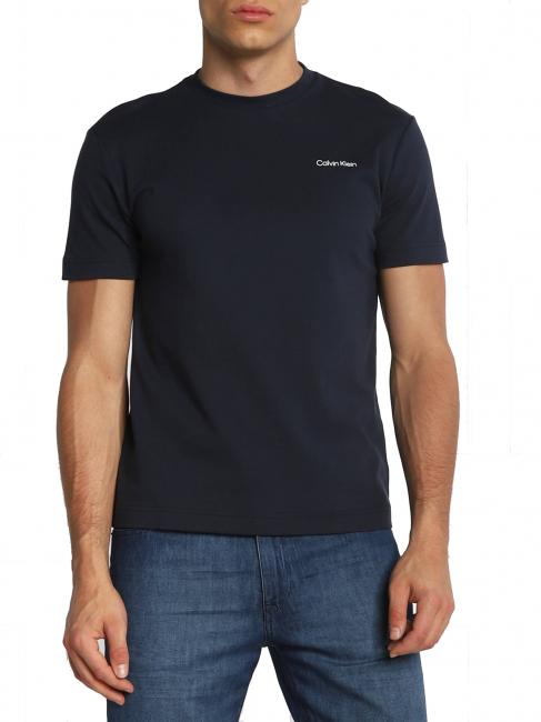 CALVIN KLEIN MICRO LOGO INTERLOCK T-shirt à manches courtes en coton ciel de nuit - T-shirt