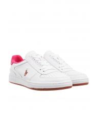 RALPH LAUREN POLO LACE Baskets en cuir blanc/rose vif - Chaussures Homme - 1