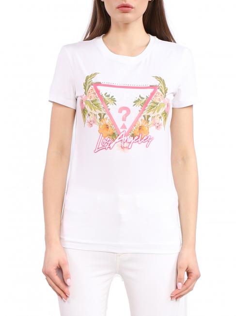 GUESS TRIANGLE FLOWERS T-shirt à manches courtes blanc pur - T-shirt