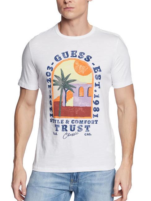 GUESS PALM WINDOW T-shirt imprimé blanc pur - T-shirt