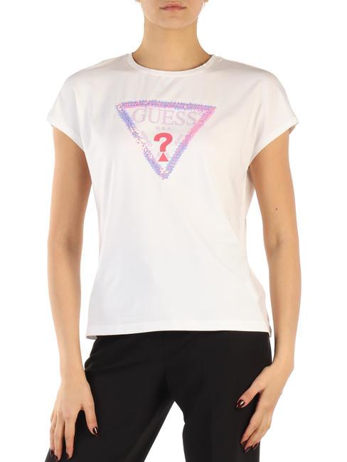 GUESS 3D FLOWERS TRIANGLE T-shirt avec application blanc pur - T-shirt