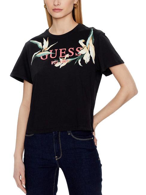 GUESS LOGO FLOWERS T-shirt en cotton jetbla - T-shirt