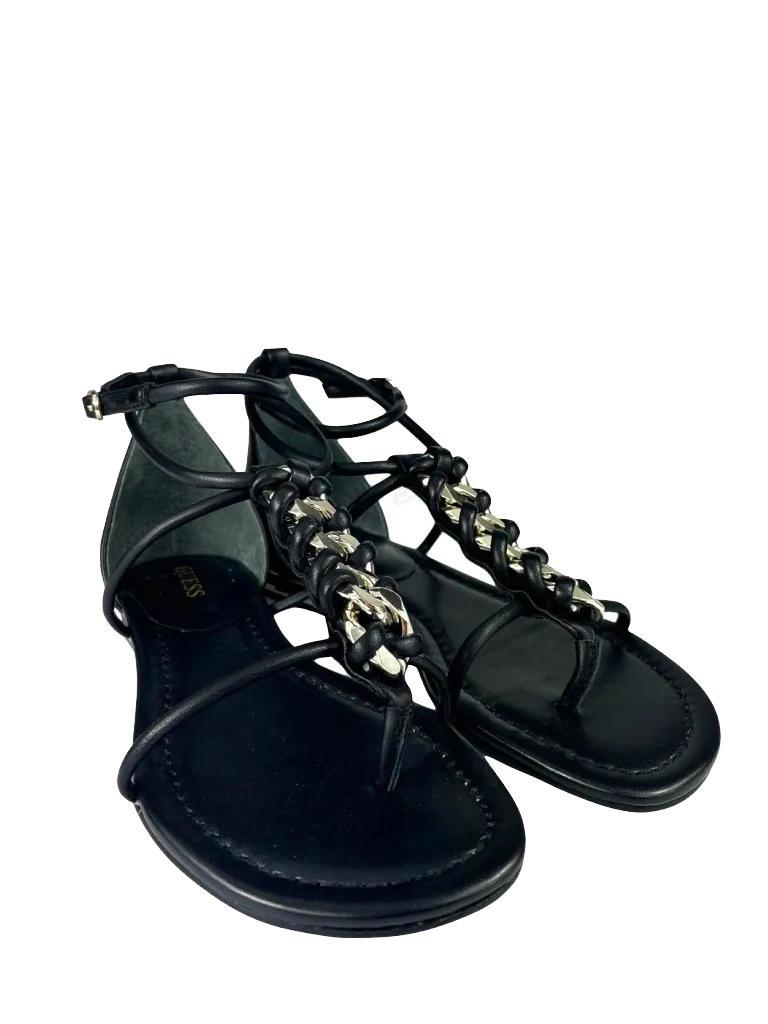 Guess Cadha Sandales Tongs En Cuir Noir Achetez Prix Outlet