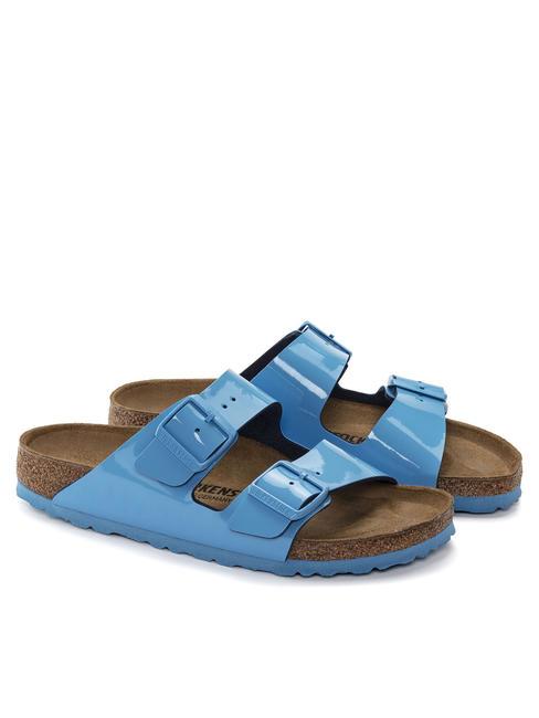 BIRKENSTOCK ARIZONA BIRKO-FLOR PATENT Sandale pantoufle vernie bleu ciel - Chaussures Femme