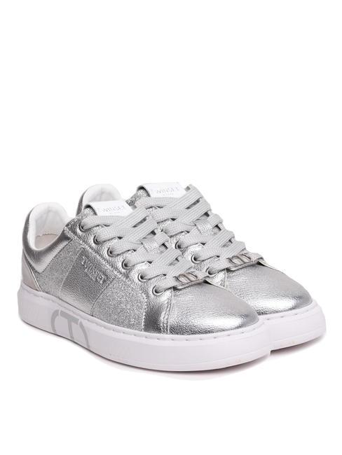 TWINSET PRINT OVAL T Basket en cuir laminé argent - Chaussures Femme