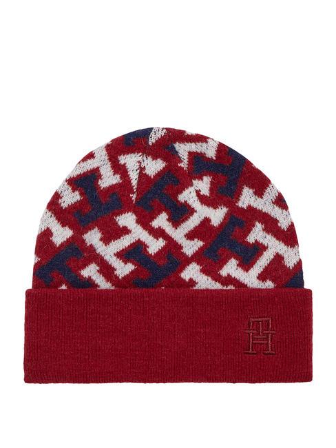 TOMMY HILFIGER ICONIC MONOGRAM Bonnet avec logo et revers rouge - Bonnets