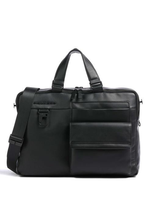 PIQUADRO FINN Mallette pour ordinateur portable 15,6", en cuir Noir - Porte Documents Travail