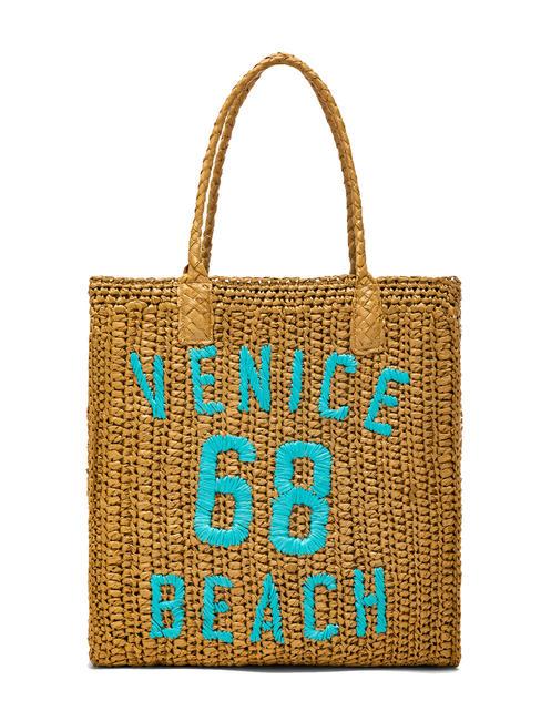 SUN68 BEACH Sac de plage en raphia sable/turquoise - Sacs pour Femme