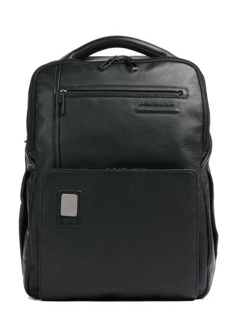 PIQUADRO AKRON Sac à dos en cuir antivol, support pc 15,6" Noir - Sacs à dos pour ordinateur portable