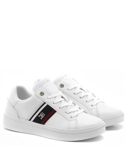 TOMMY HILFIGER corp webbing sneakers pelle  blanc - Chaussures Femme