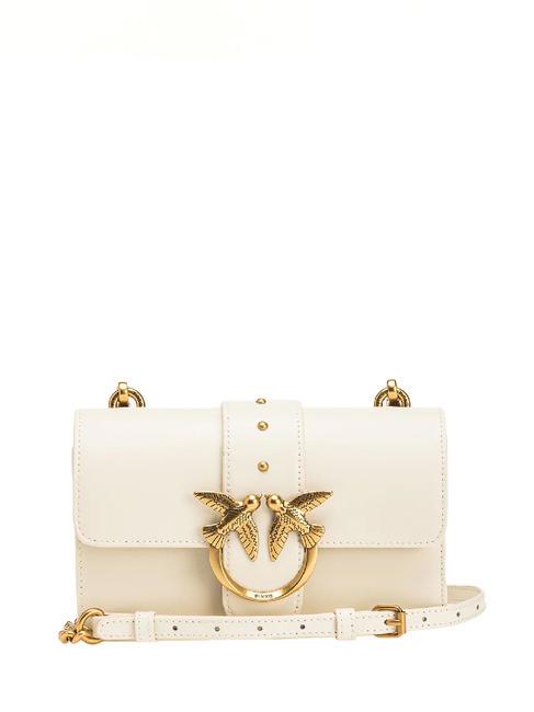 PINKO MINI LOVE BAG Sac à bandoulière en cuir de veau blanc de soie-or antique - Sacs pour Femme