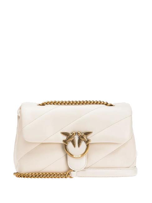 PINKO MINI LOVE BAG Sac en nappa blanc de soie-or antique - Sacs pour Femme