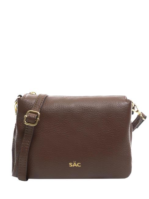LESAC SIMONA Sac porté épaule en cuir Tris dollar moka - Sacs pour Femme