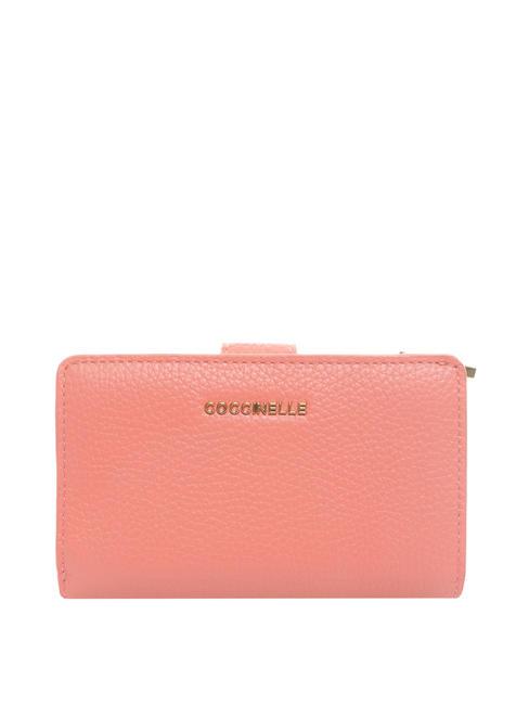 COCCINELLE METALLIC SOFT Portefeuille en cuir texturé hyper rose - Portefeuilles Femme
