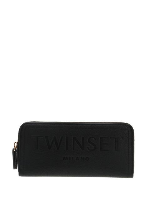 TWINSET EMBOSSED LOGO Portefeuille zippé noir - Portefeuilles Femme