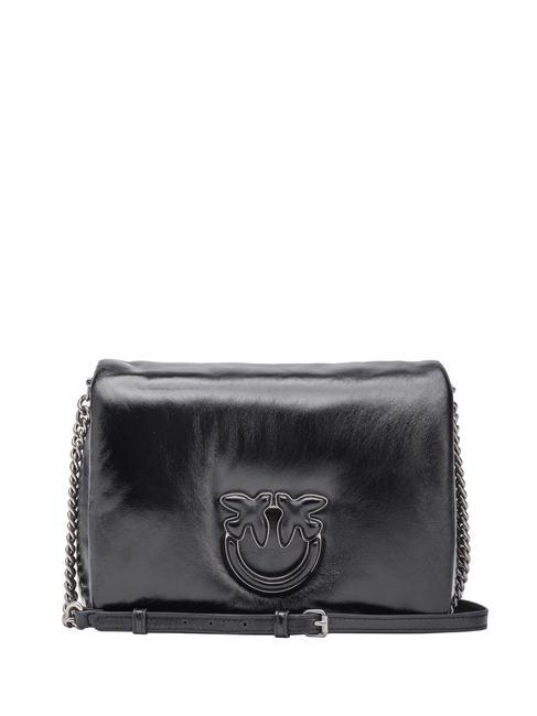 PINKO LOVE CLICK PUFF BABY Mini sac en cuir laminé noir-vieil argent - Sacs pour Femme