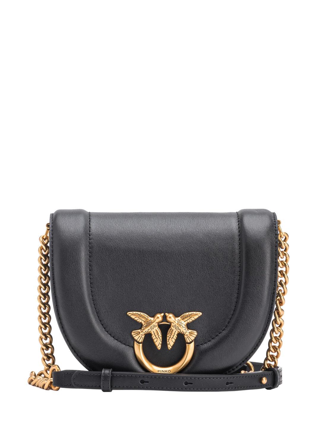 Pinko Love Round Click Mini Sac Bandouli re Noir Or Antique