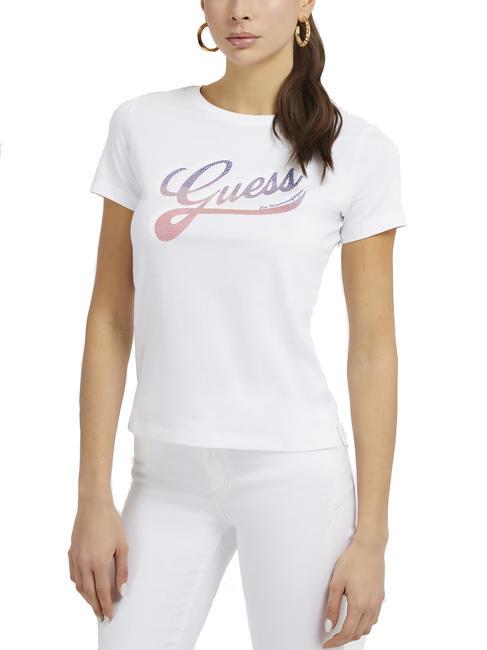 GUESS SHADED T-shirt col rond en coton blanc pur - T-shirt