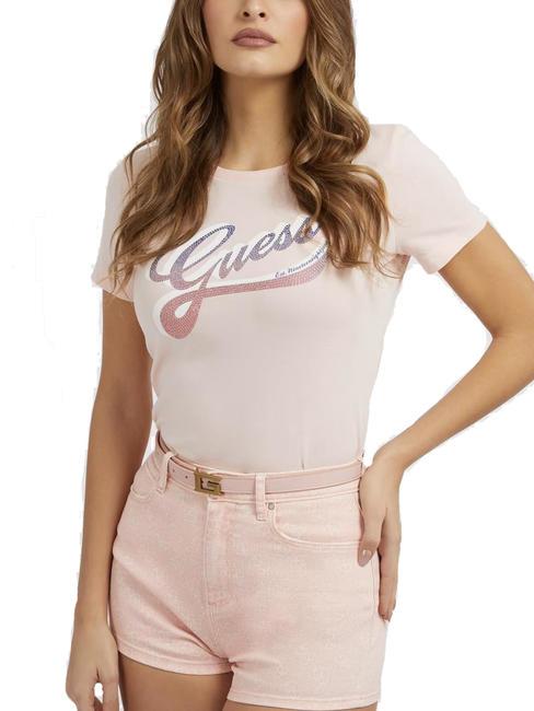 GUESS SHADED T-shirt col rond en coton rose calme - T-shirt