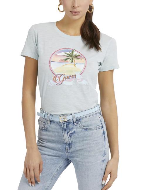 GUESS PALM T-shirt col rond en coton pâte de menthe acide - T-shirt