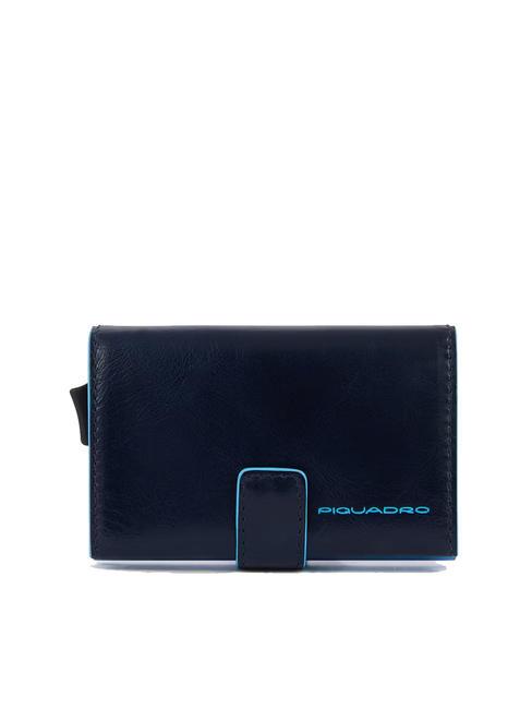 PIQUADRO BLUE SQUARE Porte-cartes de crédit en cuir et métal bleu - Portefeuilles Homme