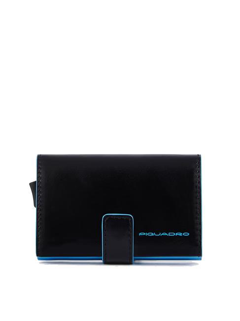 PIQUADRO BLUE SQUARE Porte-cartes de crédit en cuir et métal Noir - Portefeuilles Homme