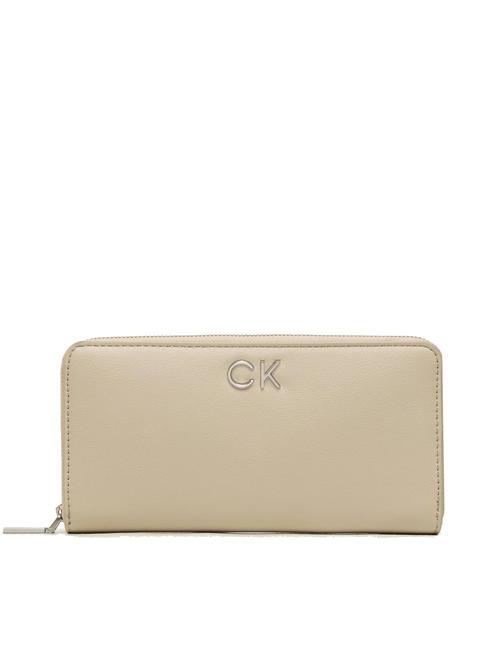 CALVIN KLEIN RE-LOCK Grand portefeuille avec RFID beige pierre - Portefeuilles Femme