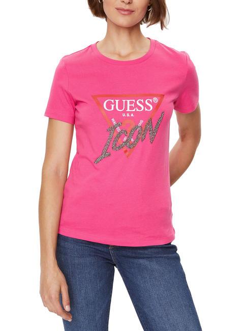GUESS ICON T-shirt avec clous punch rose - T-shirt