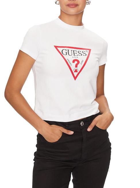 GUESS TRIANGLE STRASS T-shirt avec clous blanc pur - T-shirt