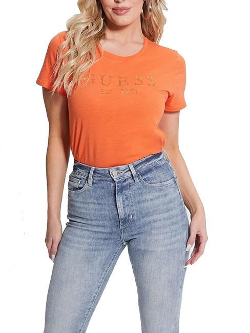 GUESS 1981 T-shirt logo avec strass barbotine à l'orange - T-shirt
