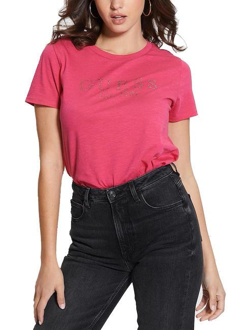 GUESS 1981 T-shirt logo avec strass rose en pleine floraison - T-shirt