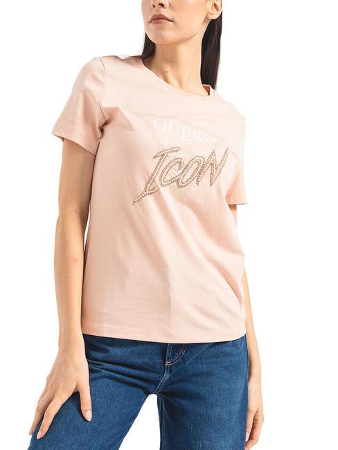 GUESS ICON T-shirt à paillettes chariot rose - T-shirt