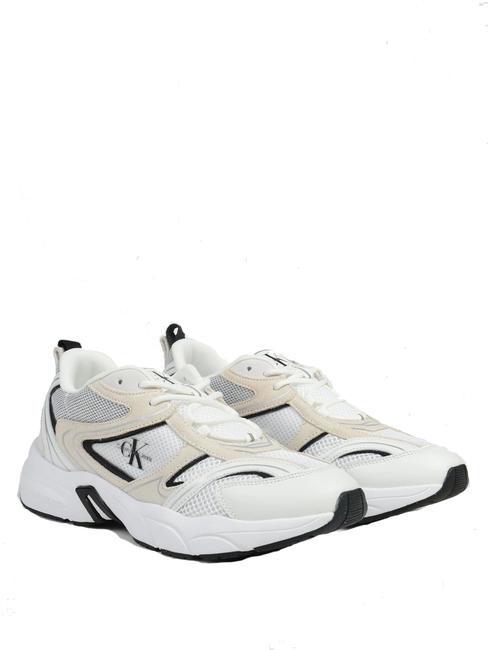 CALVIN KLEIN CK JEANS Retro Tennis Baskets en cuir blanc brillant/noir - Chaussures Homme