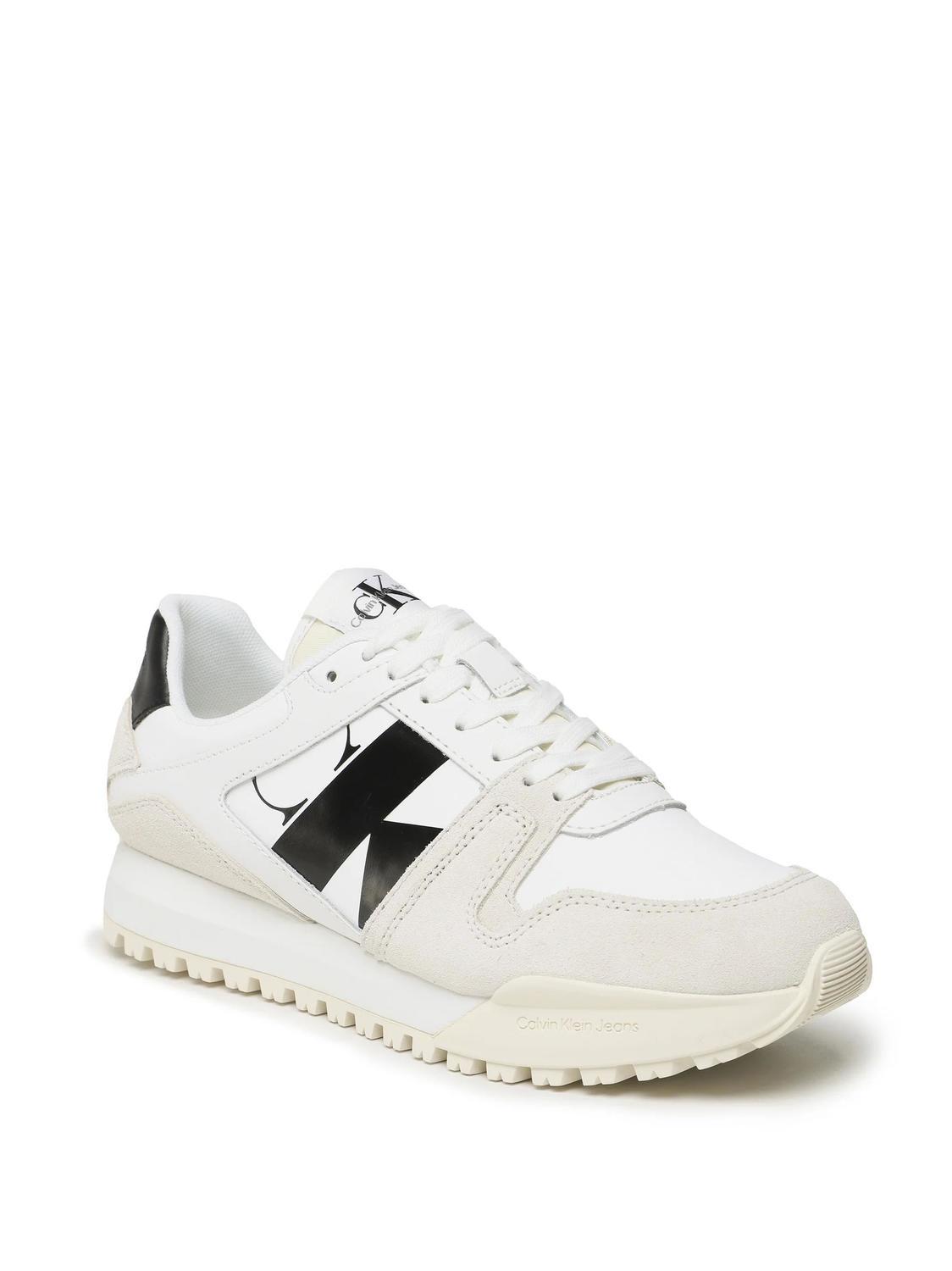 Calvin Klein Ck Jeans Toothy Run Baskets En Cuir Blanc Brillant Blanc Creme Noir Achetez A Prix Outlet