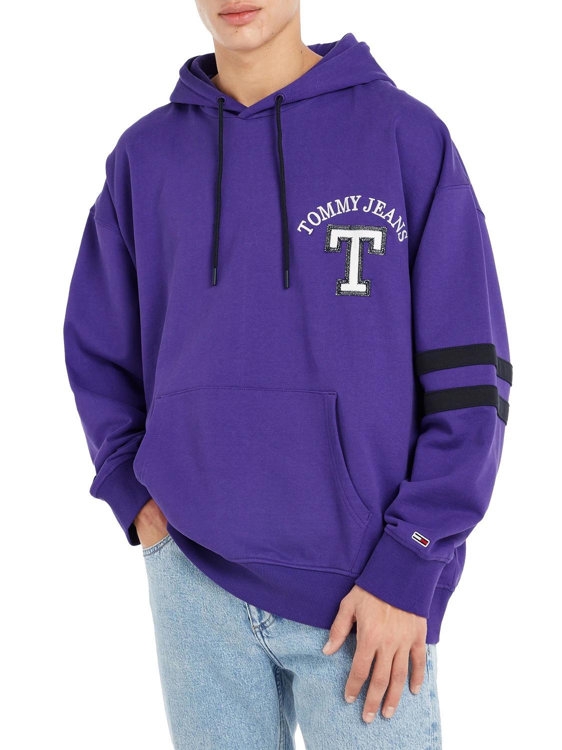 Tommy Hilfiger Tommy Jeans Oversized Letterman Sweatshirt A Capuche Violet College Multi Achetez A Prix Outlet