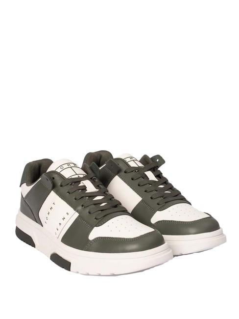 TOMMY HILFIGER TOMMY JEANS Leather Cupsole Baskets en cuir vert étain/écru - Chaussures Homme