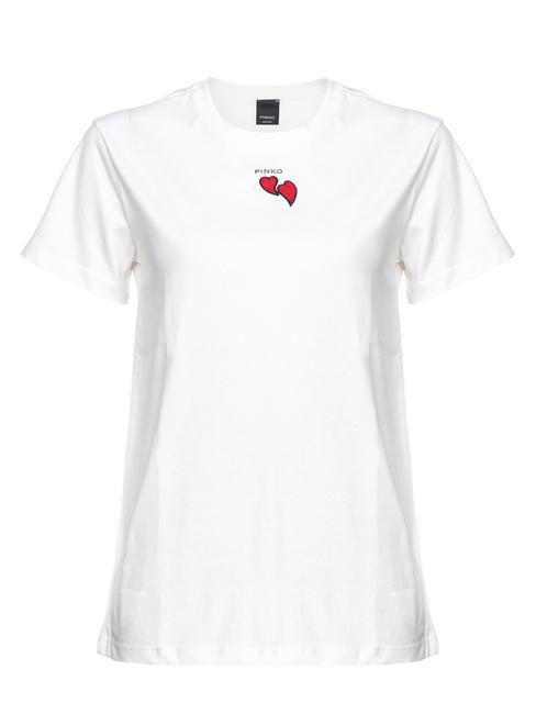 PINKO TRAPANI T-shirt en jersey avec coeurs perlés soie blanche - T-shirt