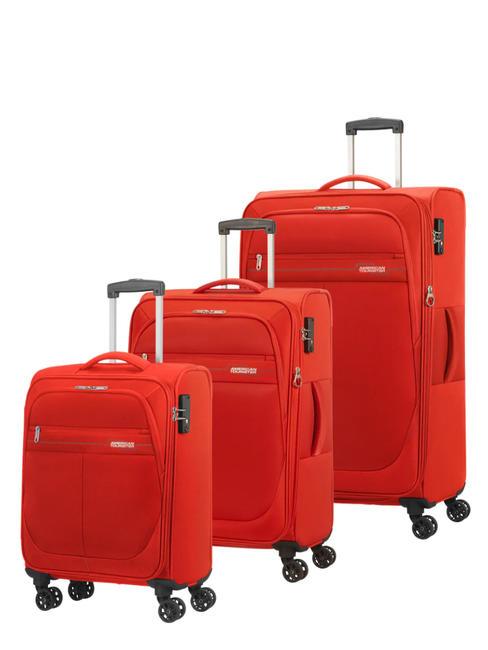 AMERICAN TOURISTER DEEP DIVE Lot de 3 chariots : cabine, moyen et grand extensible rouge / gris - Ensemble Valises